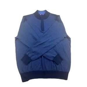 Peter Millar Needle Stretch 1/4 Zip Covered Placket Sweater Wool Mens Large Blue